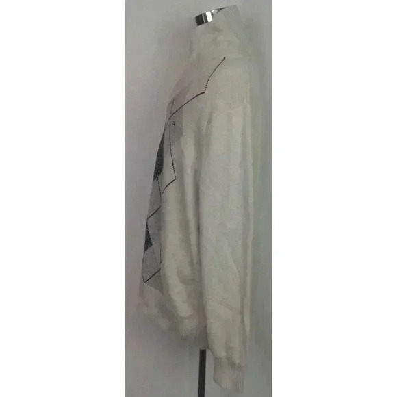 Tommy Hilfiger Mens Beige Green Diamond  Knit Shawl Neck Sweater Pullover XL - Picture 4 of 7